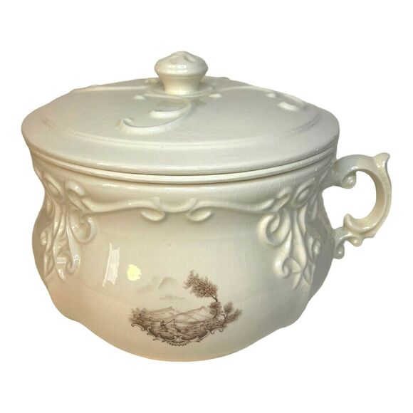 Arnel's FISHERMAN 3pc Chamber Pot 1976 Bowl with Splash Cover & Lid Vintage - Picture 8 of 12